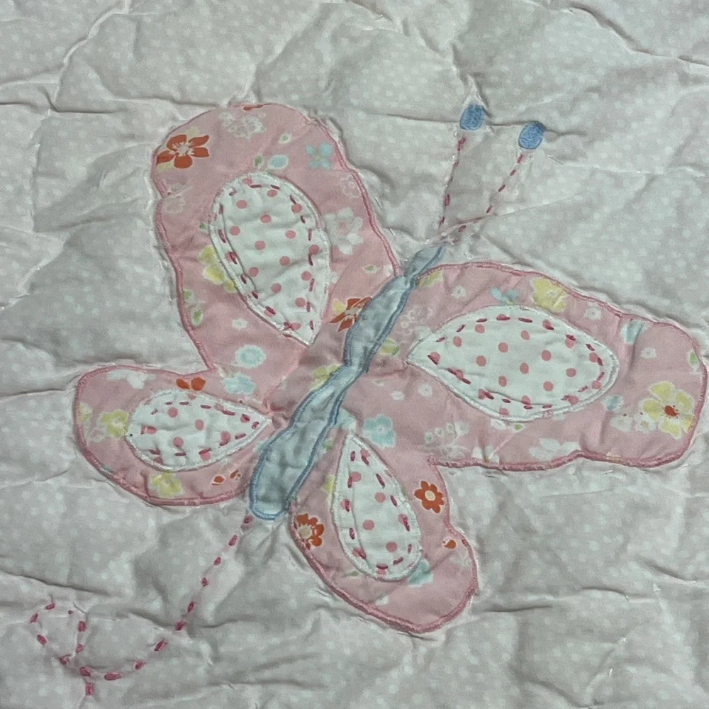 Pottery Barn Kids Pale Pink Floral Butterfly & Flower Quilted Pillow Sham